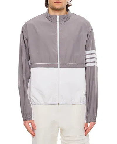 THOM BROWNE HIGH COLLAR GREY COLOR BLOCK JACKET