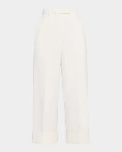 Thom Browne High-rise Organic Cotton Canvas Straight-leg Crop Trousers In Neutral