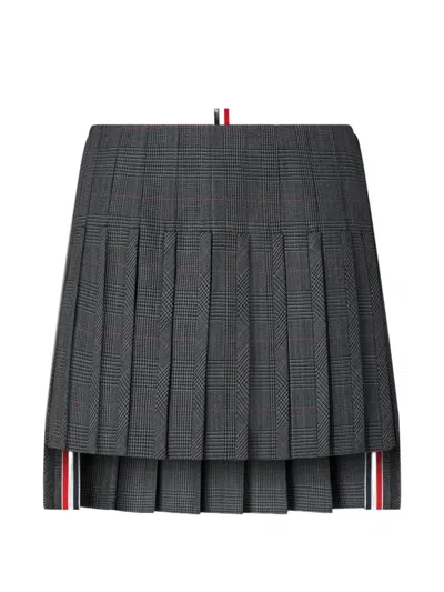 Thom Browne High Twist Wool Low-rise Pleated Mini Skirt In Gray