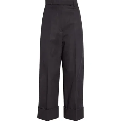 Thom Browne High Waist Straight Leg Cotton Canvas Crop Pants In Black