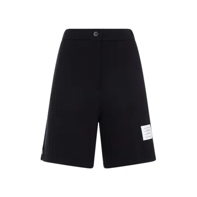 THOM BROWNE HIGH WAISTED NAVY VIRGIN WOOL SHORTS