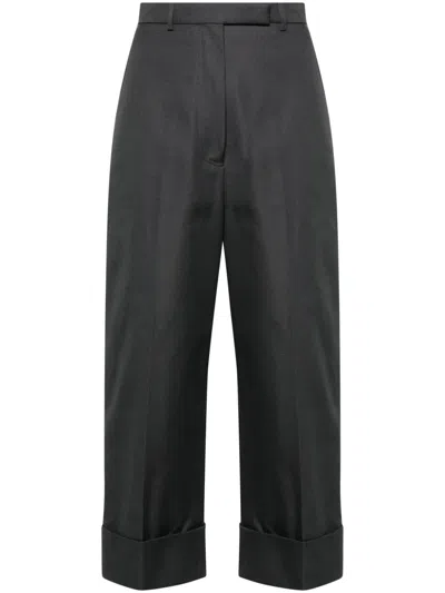 Thom Browne High Waisted Straight Leg Trouser In Organic Cotton Canvas In Gray