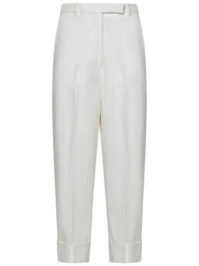 Thom Browne High Waisted Straight Leg Trouser In Organic Cotton Canvas In White