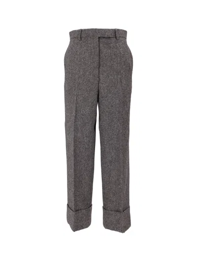 Thom Browne High Waisted Wide Leg Trouser In Solid Donegal Tweed In Gray