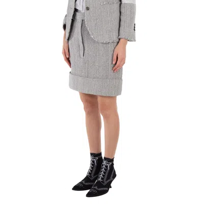 Thom Browne High-waist Tweed Fray Mini Skirt In Gold
