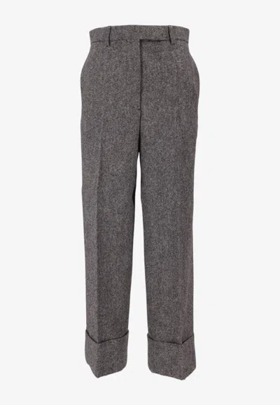 Thom Browne High-waist Wide-leg Wool Pants In Gray