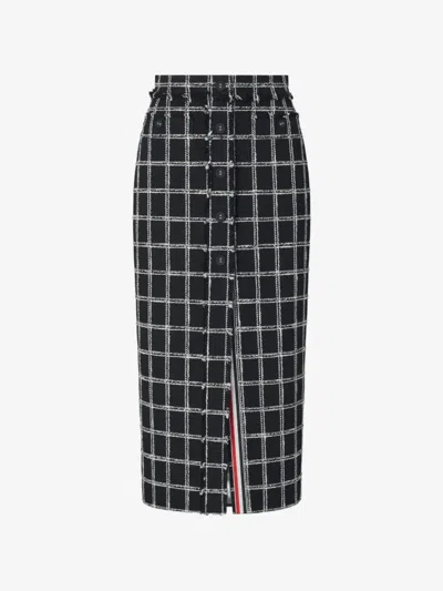 Thom Browne High-waisted Button-front Cardigan With Leather Trim In Black