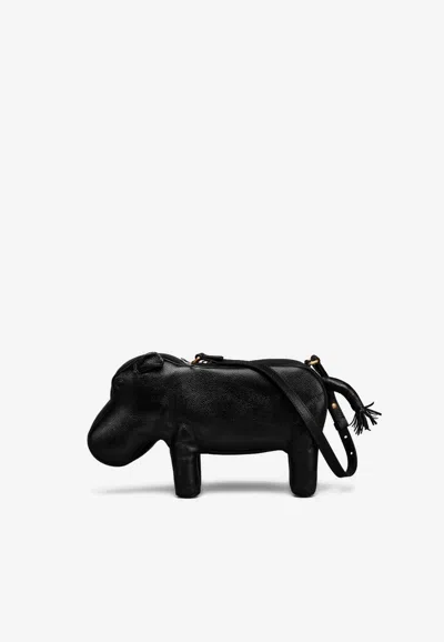 Thom Browne Hippo Baguette Grained Leather Handbag In Black
