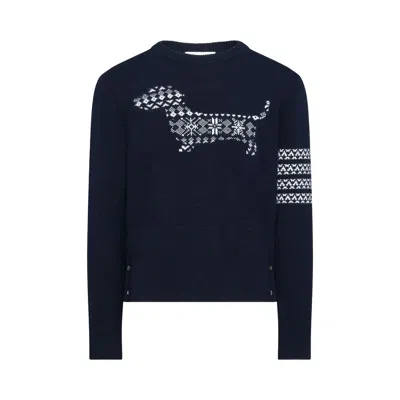 Pre-owned Thom Browne Holiday Hector Classic Crew Neck Pullover 'navy' | Blue | Men's Size 4
