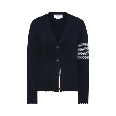Pre-owned Thom Browne Holiday Hector Classic Fit V Neck Cardigan 'navy' | Blue | Women's Size 42