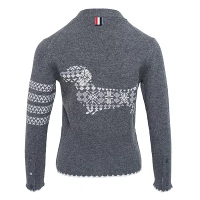 Thom Browne Holiday Hector Jersey Intarsia Cardigan In Gray