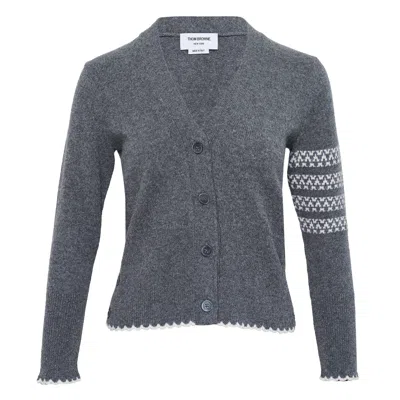 Thom Browne Holiday Hector Jersey Intarsia Cardigan In Gray