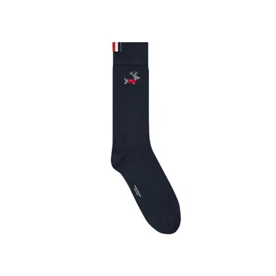 Pre-owned Thom Browne Holiday Reindeer And Snowflake Wool Mid Cuff Socks 'navy' | Blue | Men's Size Onesize