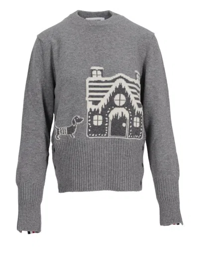 Thom Browne Knitwear Crew Neck Pullover With Graphic Design In Grey
