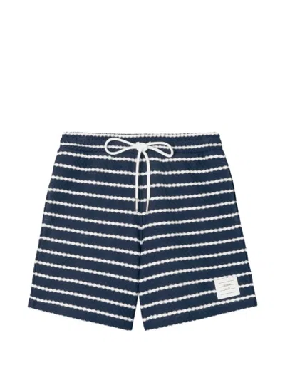 Thom Browne Honeycomb Striped Shorts In Blue