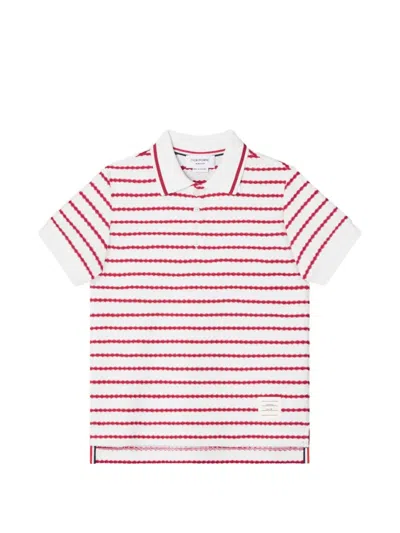 Thom Browne Kids' Honeycomb-knit Striped Polo Shirt In Red