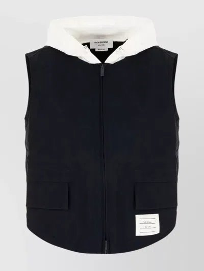 THOM BROWNE HOOD DESIGN SLEEVELESS COTTON BLEND JACKET
