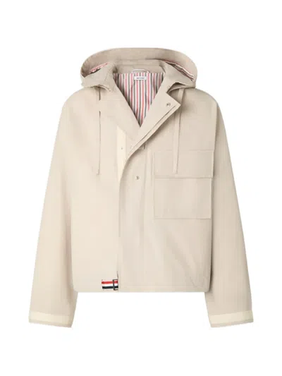 Thom Browne Hooded Chest-pocket Jacket In Neutral