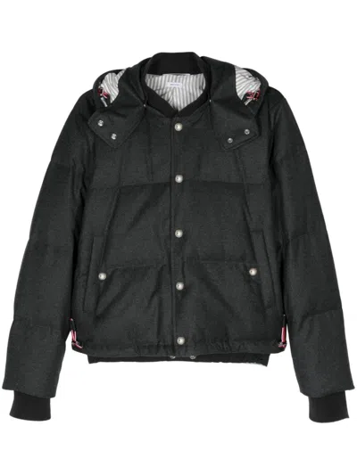 Thom Browne Hooded Flannel Down Jacket In Grey