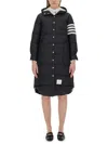 Thom Browne Quilted Long Puffer Jacket With Hood In Black