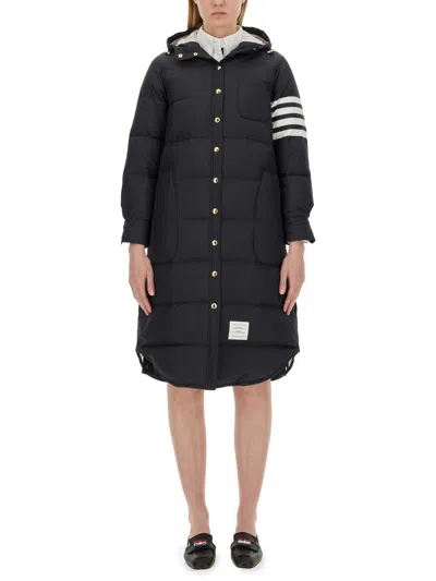 Thom Browne Quilted Long Puffer Jacket With Hood In Black