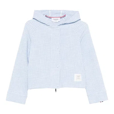 Thom Browne Hooded Jacket In Gingham Cotton In Blue