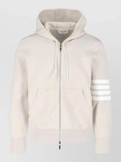 Thom Browne Hooded Jacket Kangaroo Pocket Ribbed Cuffs In Neutral