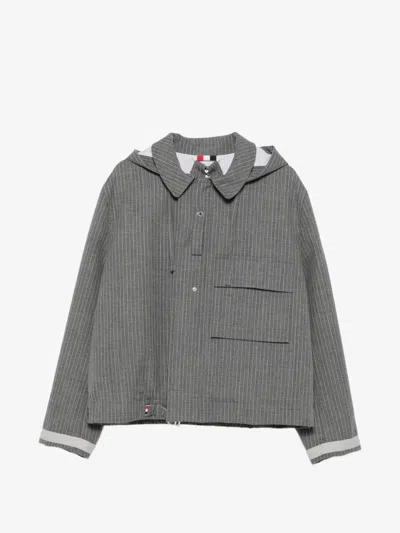 Thom Browne Hooded Mariner Jacket With 25.5 Details In Gray