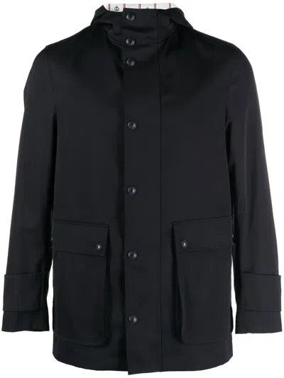 Thom Browne Simplified Snap Front Rain Parka In Nylon Tech In Blue