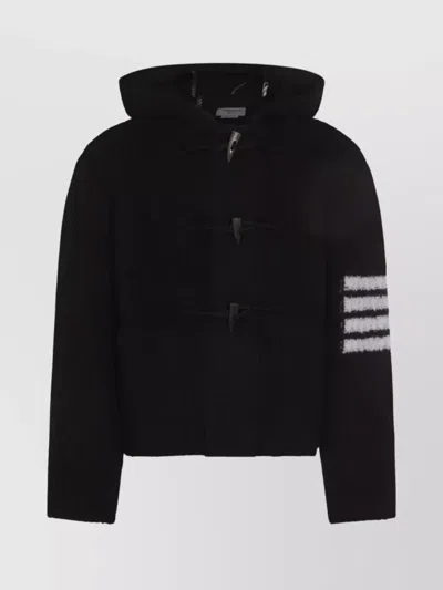 Thom Browne Hooded Ribbed Striped Jacket In Black