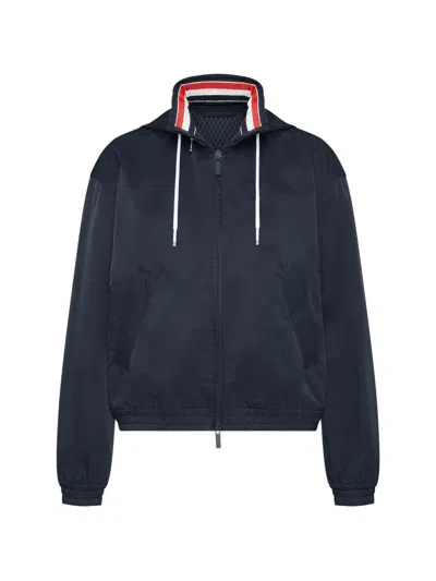 Thom Browne Hooded Stripe Jacket In Blue