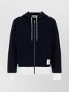 Thom Browne Zip Up Hoodie With Engineered 4 Bar In Color Blocked Solid Classic Loopback Jersey In Blue