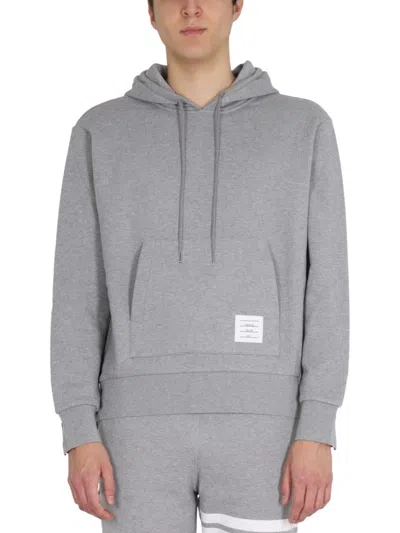 Thom Browne Hooded Sweatshirt With Drawstring In Grey