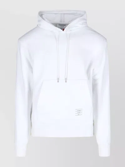 Thom Browne Hooded Sweatshirt With Kangaroo Pocket And Striped Detail In White