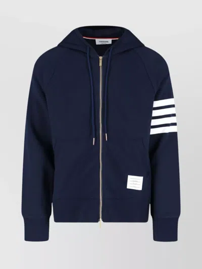 Thom Browne Hooded Sweatshirt With Kangaroo Pocket And Striped Sleeve In Blue