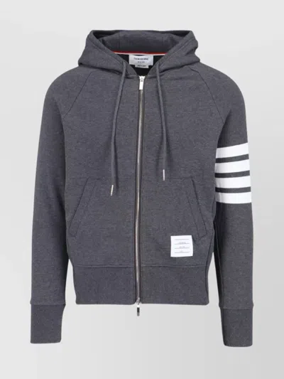 THOM BROWNE HOODED SWEATSHIRT WITH STRIPED SLEEVE DETAIL