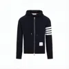 Thom Browne Hooded Sweatshirt With Zip-up Front And Iconic Stripes In Black