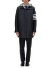 Thom Browne Quilted Black Jacket With Hood And Button Closure In Black