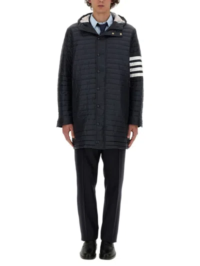 Thom Browne Quilted Black Jacket With Hood And Button Closure