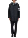 Thom Browne Quilted Black Jacket With Hood And Button Closure In Black