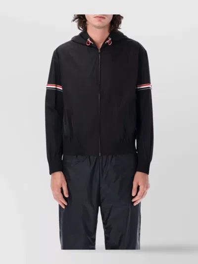Thom Browne Rwb-stripe Hooded Jacket In Black