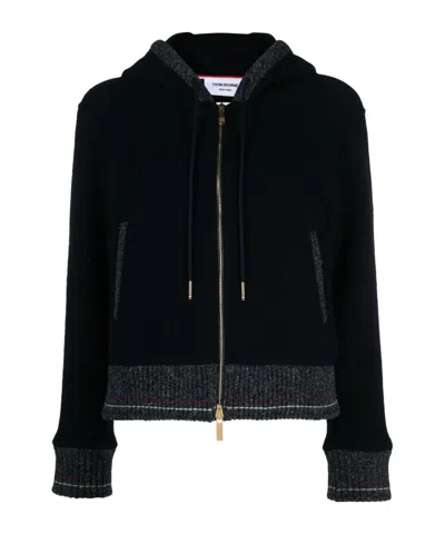 THOM BROWNE THOM BROWNE FLEECE DRAWSTRING ZIPPED CARDIGAN