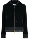 Thom Browne Zip-up Wool Fleece Hooded Sweatshirt In Blue