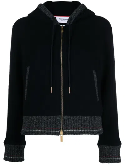 THOM BROWNE HOODED ZIP-UP WOOL CARDIGAN