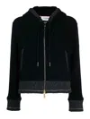 Thom Browne Zip-up Wool Fleece Hooded Sweatshirt In Dark Blue