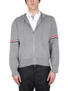 Thom Browne Zip-up Hoodie With Drawstring And Contrasting Striped Sleeves