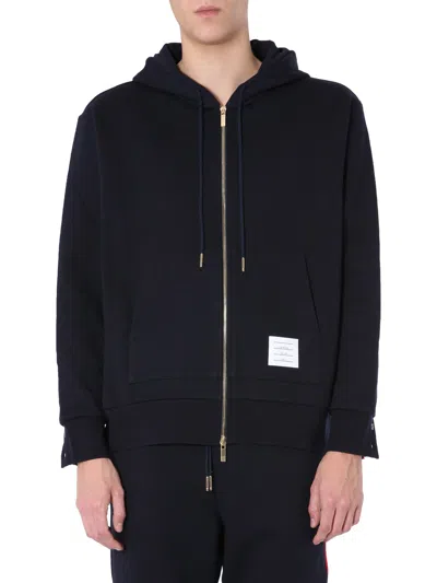 Thom Browne Classic Black Zip-up Hoodie With Contrasting Details