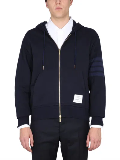 Thom Browne Cotton Jersey Zipped Hoodie In Blue