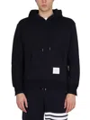 Thom Browne Drawstring Hoodie With Ribbed Cuffs In Blue