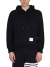 Thom Browne Drawstring Hoodie With Ribbed Cuffs In Blue